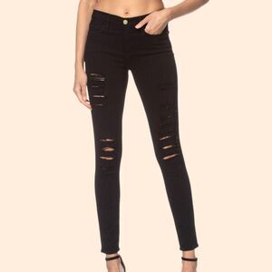 FRAME Le Skinny De Jeanne Ripped Noir Jeans